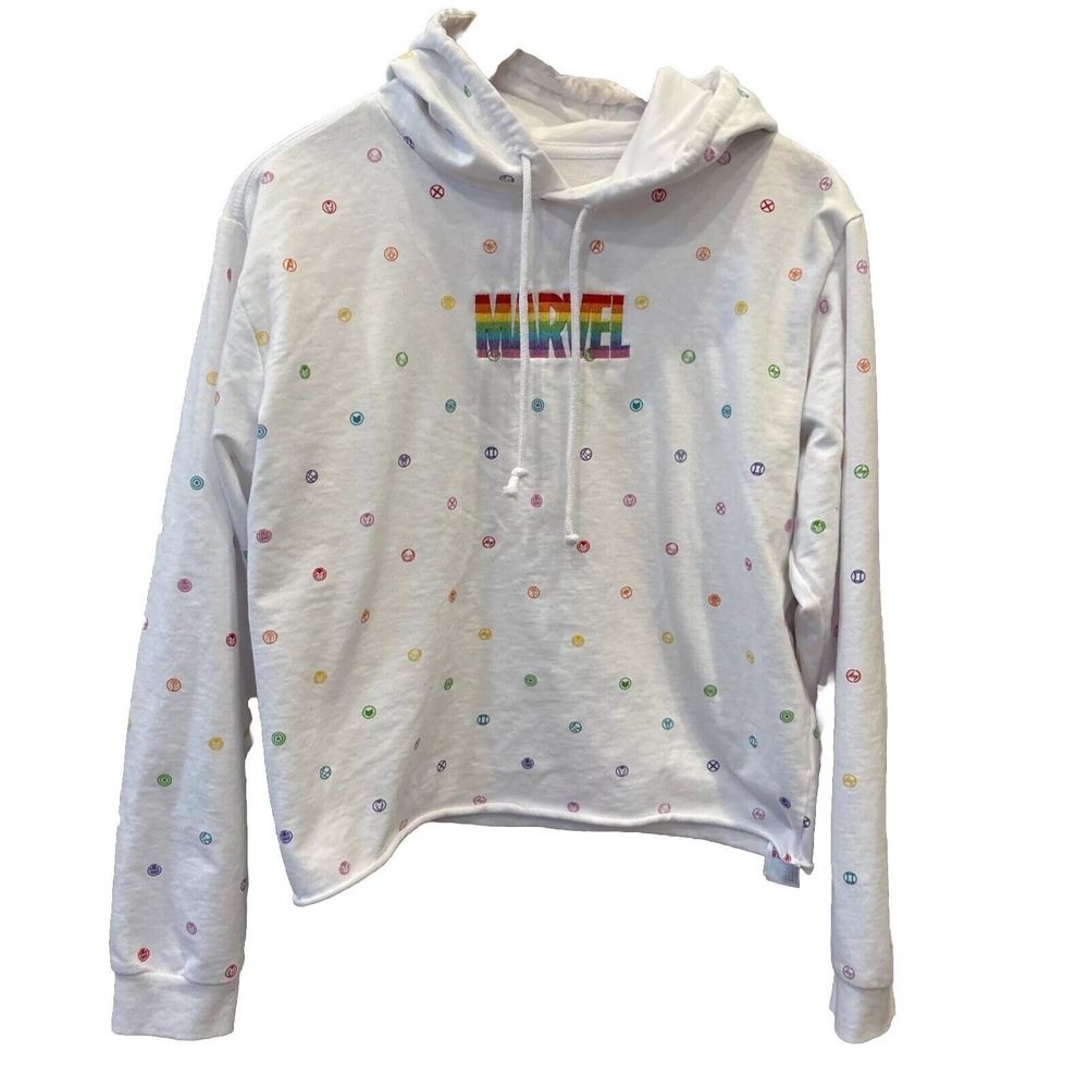 EUC Disney Parks Marvel Avengers Rainbow Pride Hooded Cropped Top Junior XL '22
